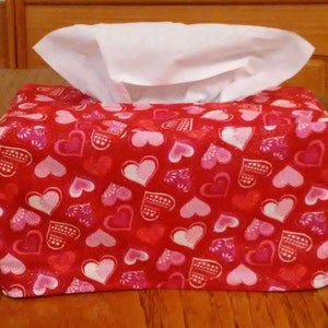 Tissue Box Cover, Rectangle, Pink Red and White Hearts on Red Fabric Rectangle Tissue Box Cover, Valentine Tissue Box Cover, Free Shipping