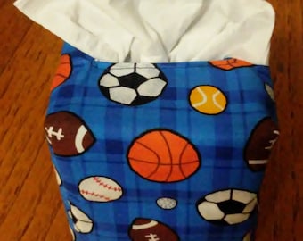 Tissue Box Cover, Square, Sports Galore Fabric Tissue Box Cover, Square Tissue Box Cover, All Sports Design Tissue Box Cover, Sports Decor