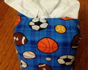 Tissue Box Cover, Square, Sports Galore Fabric Tissue Box Cover, Square Tissue Box Cover, All Sports Design Tissue Box Cover, Sports Decor