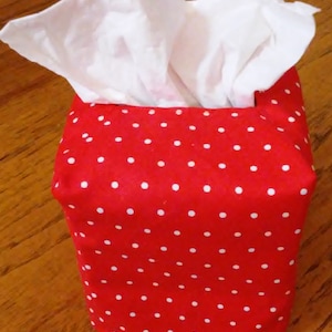 Tissue Box Cover, Square, Red With White Dots Fabric Tissue Box Cover,  Fabric Square Tissue Box Cover, Handmade, Free Shipping