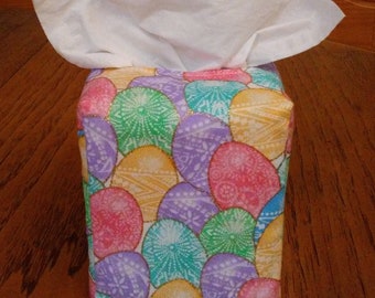 Tissue Box Cover, Square, Glittering Packed Easter Eggs Fabric Square Tissue Box Cover, Easter Decor