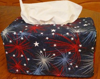 Tissue Box Cover, Rectangle, Glittering Fireworks and Stars Fabric Tissue Box Cover, Rectangular Tissue Box Cover, Fireworks Tissue Box