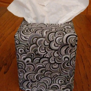 Tissue Box Cover, Square, Gray Swirl Design Fabric Square Tissue Box Cover, Grey Swirl Tissue Box Cover, Handmade, Free Shipping