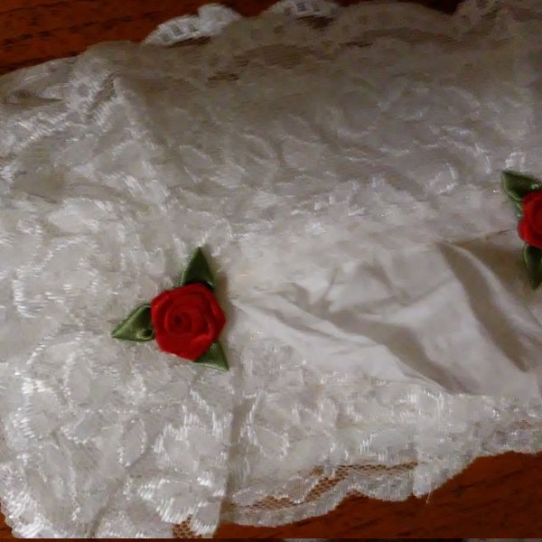 Tissue Box Cover, Rectangle, Beautiful White Lace Tissue Box Cover, Lace Tissue Box Cover With Red Roses, Lace Rectangular Tissue Box Cover