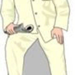 Puede incluir: Un hombre vistiendo un pijama amarillo claro con una camisa de botones y pantalones largos. La camisa tiene un bolsillo en el lado izquierdo y los pantalones tienen una fina raya roja a lo largo de la parte inferior.