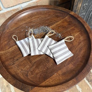 Lavender Sachets, Beige And White Stripe, Aromatic Natural Freshener For Drawers, Closets, Car And Moore. Calming Air Purifier. Pack of 4
