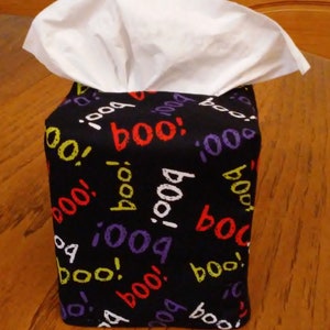 Tissue Box Cover, Square, Boo Halloween Design  Square Fabric Tissue Box Cover, Square Tissue Box Cover, Halloween Decor, Free Shipping