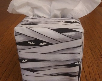 Tissue Box Cover, Square, Mummy Eyes Looking At You Fabric Tissue Box Cover, Glow In the Dark Mummy Eyes Tissue Box Cover, Halloween Decor