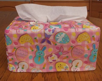 Tissue Box Cover, Rectangle, Colorful Easter Cookies On Pink Plaid Fabric Rectangular Tissue Box Cover, Easter Eggs Decor, Easter Decor