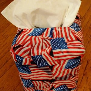 Tissue Box Cover, Square, Patriotic &quot;Home Of The Brave&quot; Flags Square Fabric Tissue Box Cover, Square Tissue Box Cover, Flags Tissue Box