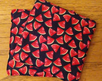 Potholders, Hot Pads, Trivets, Set of 2 Watermelons on Black Fabric 7 1/2" Square Pot Holders, Kitchen Decor, Handmade, Free Shipping