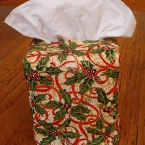 Tissue Box Cover, Square, Glittering Holly With Berries And Ribbons Square Tissue Box Cover, Winter Decor, Holiday Decor, Fall Decor