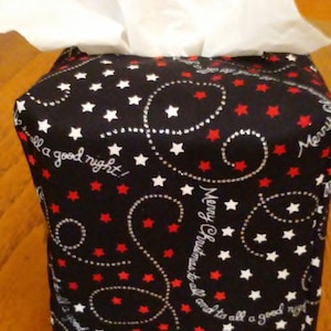 Tissue Box Cover, Square, Merry Christmas To All And To All Good Night Fabric Tissue Box Cover, Square Tissue Box Cover, Handmade