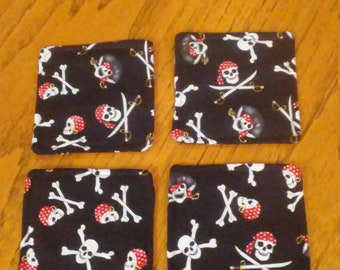 Square Coasters, Set Of 4, Skull Design Fabric Coasters, Square Coffee Coasters, Reversible Drink Coasters, Beverage Coasters, Mug Rugs