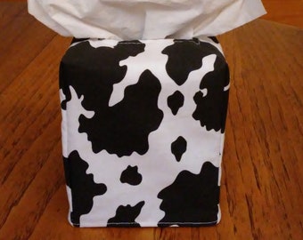 Tissue Box Cover Handmade Black White Cow Print Silver Circle Opening Tissue Box Cover Handmade Black White Cow Print Silver Circle Opening