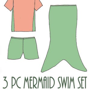 Girls Plus Size 3-Piece Mermaid Swim Set PDF Sewing Pattern - Sizes 8-10-12