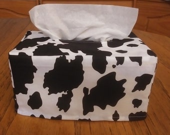 Tissue Box Cover, Rectangle, Holstein Cow Print Fabric Rectangular Tissue Box Cover, Cow Print Tissue Box Cover