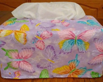 Tissue Box Cover, Rectangle, Glittering Butterflies on Lavender Fabric Tissue Box Cover, Rectangular Tissue Box Cover, Handmade