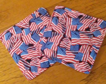 Potholders, Hot Pads, Trivets, Set of 2 "Home Of The Brave" Flag Fabric 7 1/2" Square Pot Holders, Kitchen Decor, Handmade, Free Shipping