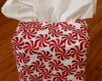 Tissue Box Cover, Square, Peppermint Candy Fabric Square Tissue Box Cover, Peppermint Candy Tissue Box Cover, Handmade, Free Shipping