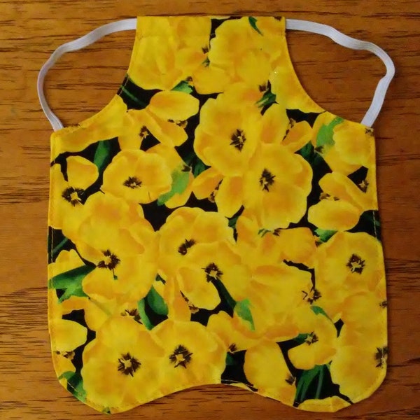 Chicken Saddle, Hen Apron, Yellow Pansies on Black Fabric Feather Protector, Standard Size, Molting Hen Protection, Handmade, Free Shipping