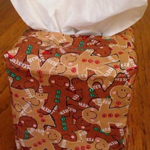 Tissue Box Cover, Square, Glittering Ginger Bread Cookies Fabric Tissue Box Cover, Square Tissue Box Cover, Handmade, Holiday Decor