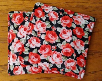 Potholders, Hot Pads, Trivets, Set of 2 Red Roses on Black Fabric 7 1/2" Square Pot Holders, Kitchen Decor, Handmade, Free Shipping