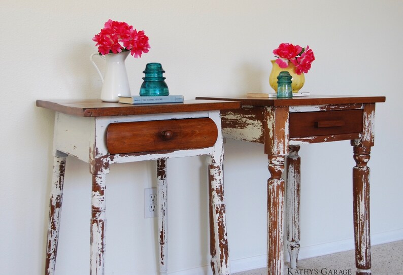 SOLD Chippy White Farmhouse End Tables Accent Table Etsy