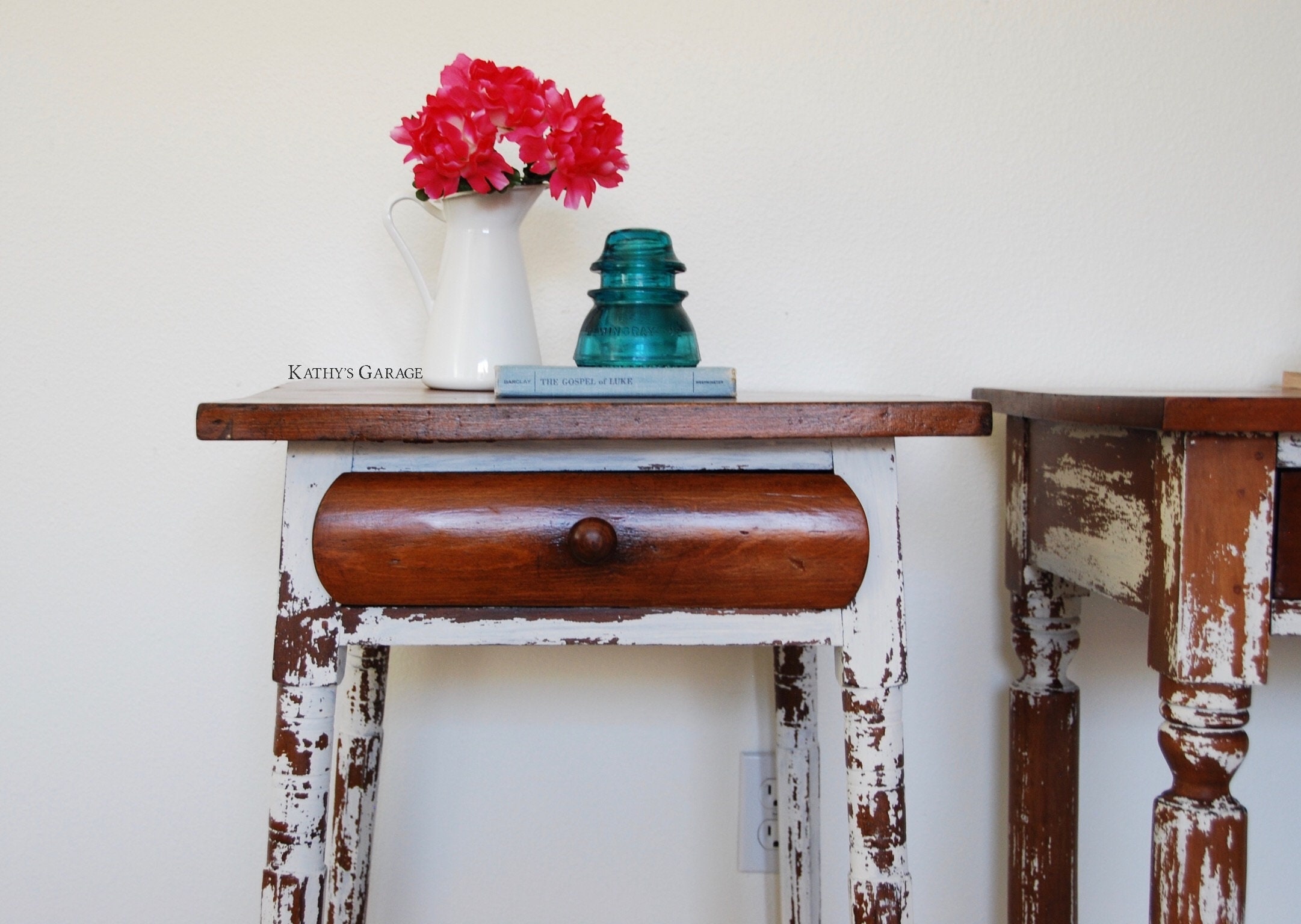 SOLD Chippy White Farmhouse End Tables Accent Table Etsy