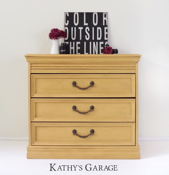 Sold Mustard Yellow Dresser Short Three Drawer Dresser Etsy