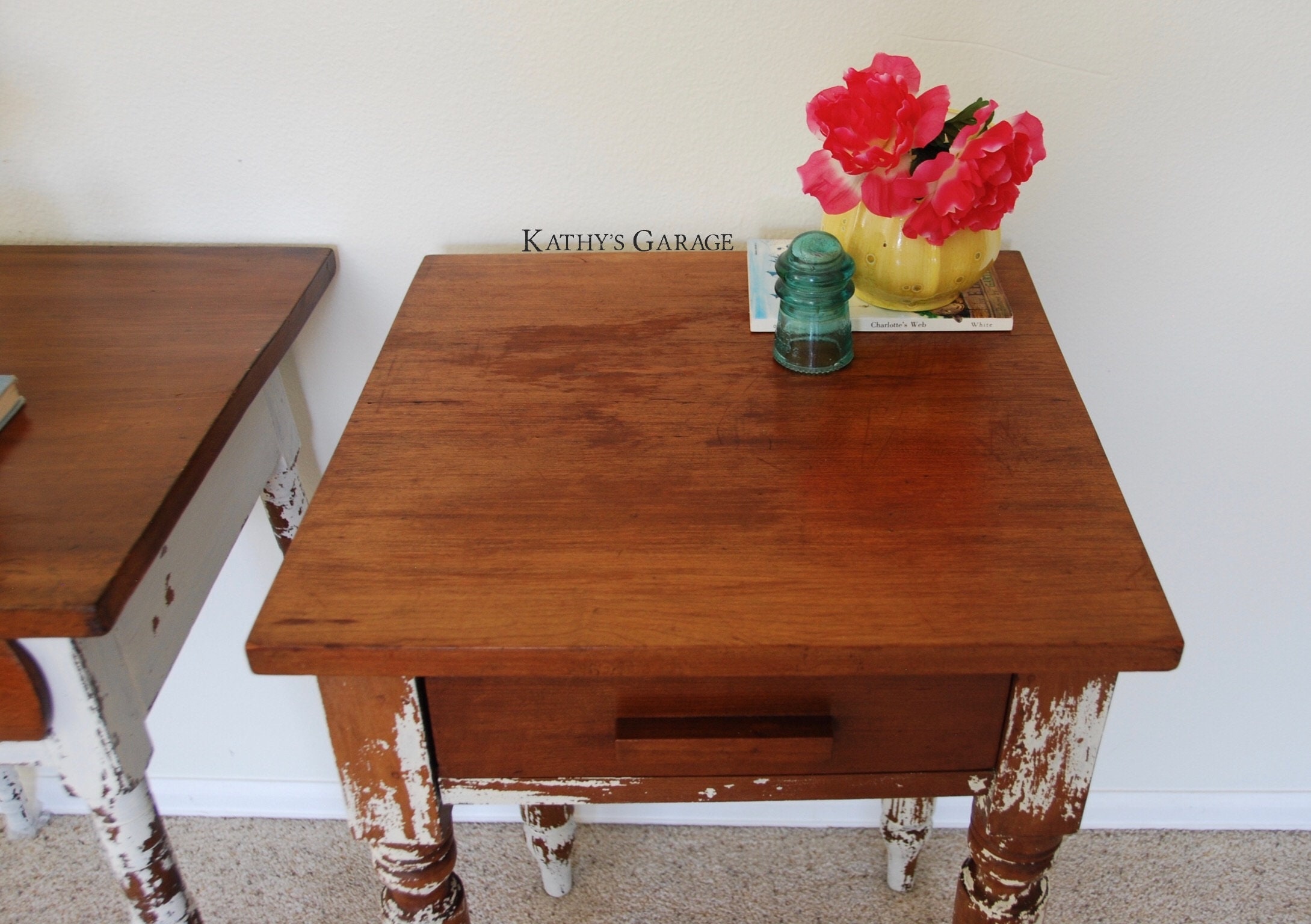 SOLD Chippy White Farmhouse End Tables Accent Table Etsy