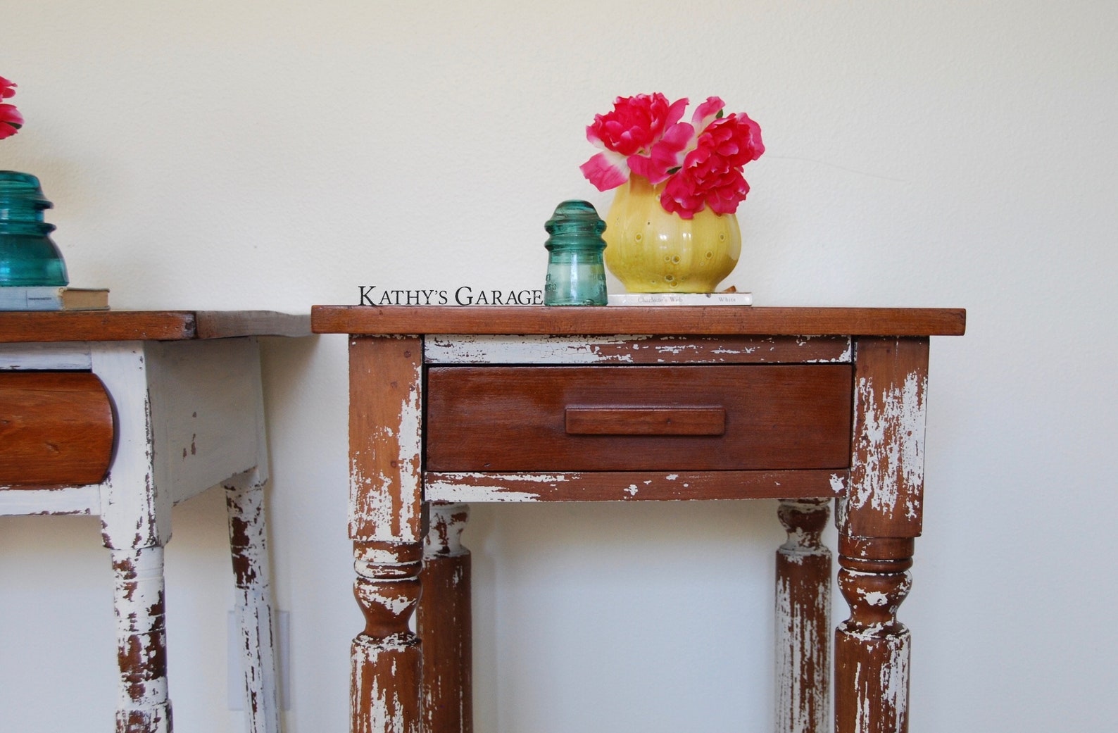 SOLD Chippy White Farmhouse End Tables Accent Table Etsy
