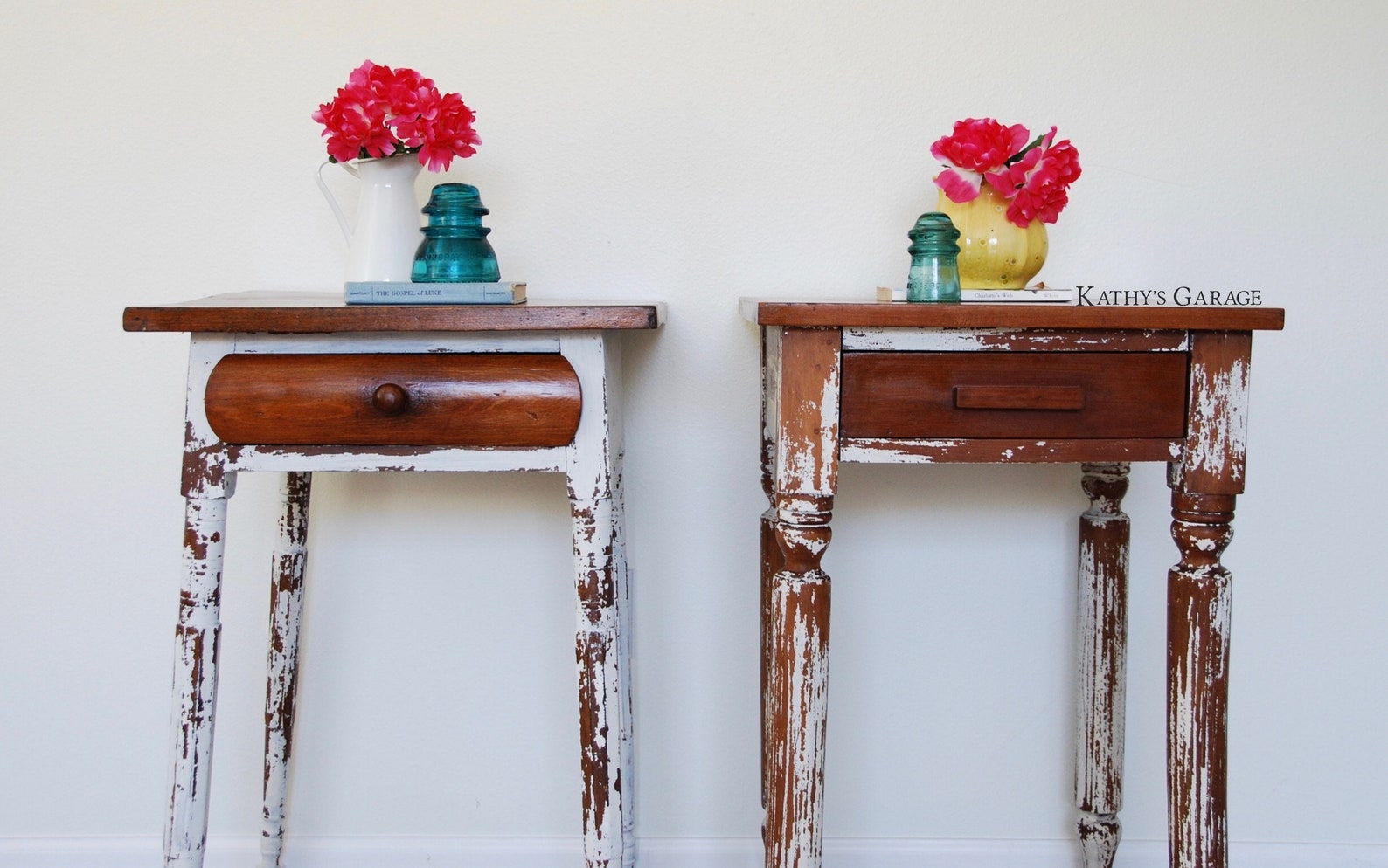 SOLD Chippy White Farmhouse End Tables Accent Table Etsy