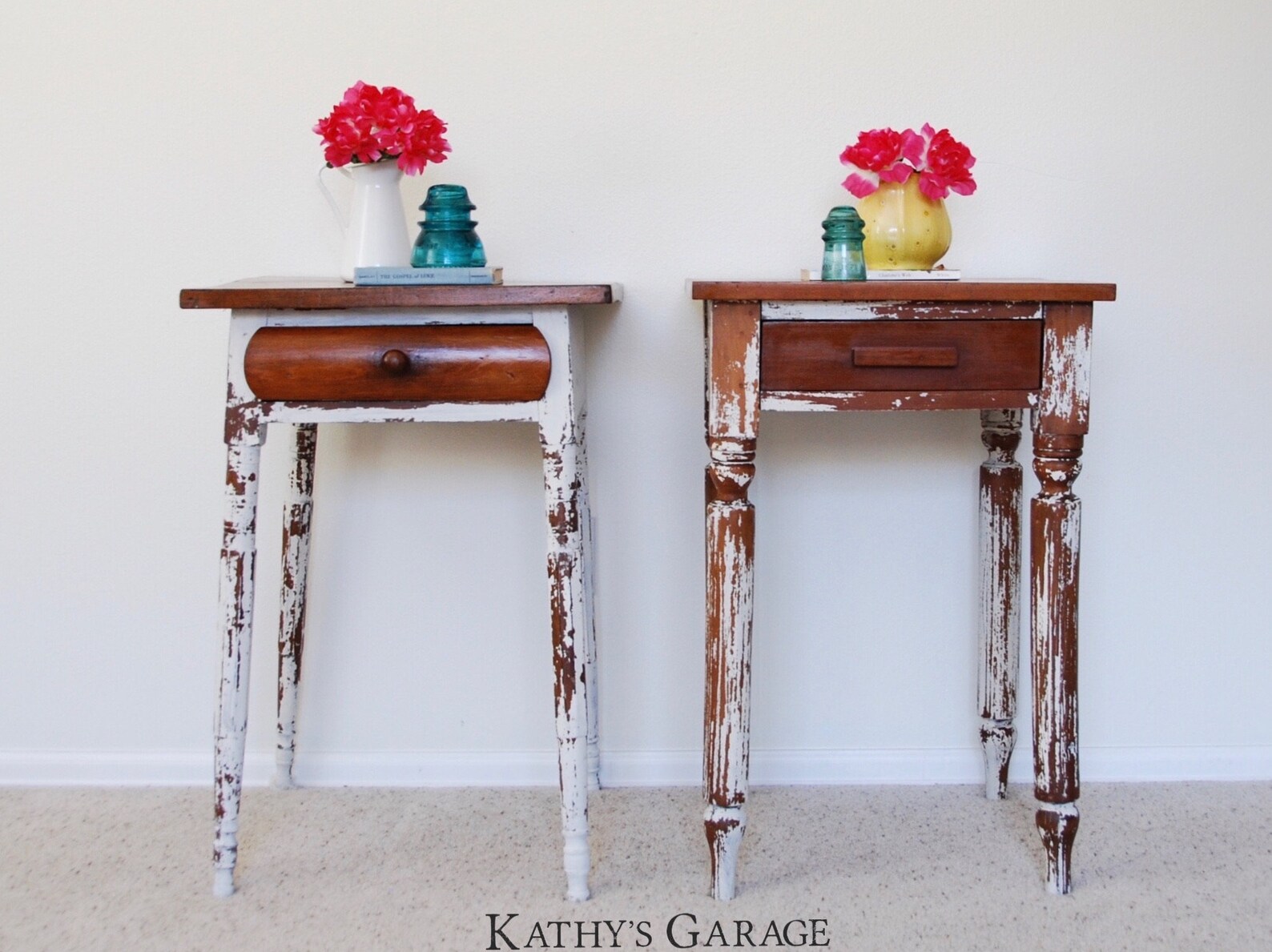 SOLD Chippy White Farmhouse End Tables Accent Table Etsy