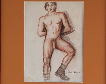 Paul Cadmus, drawing in sanguine and charcoal. Signed. ca 1931