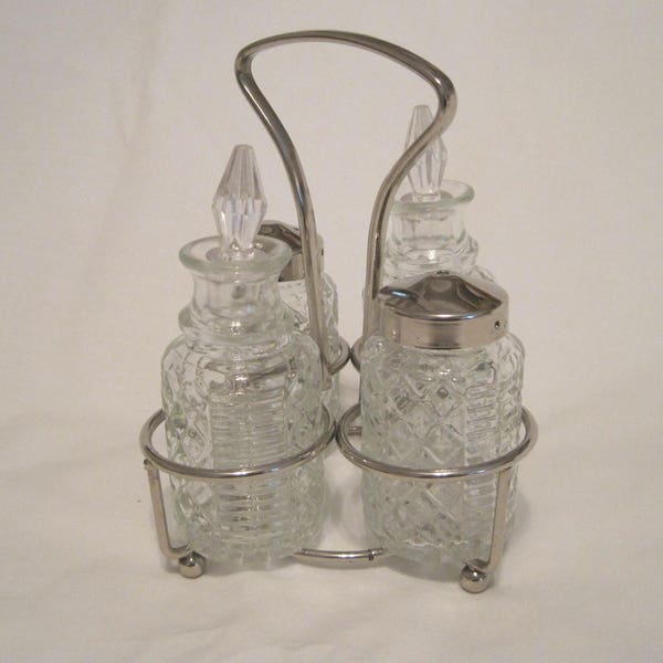 Four-Piece Cruet Set with Stand; Silverplate Silver Plate; Perfect for an Elegant or Casual Dinner