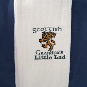 Baby Burp Cloth with &quot;Scottish Grandpa&#39;s Little Lad&quot; and Rampant Lion Embroidered on Front