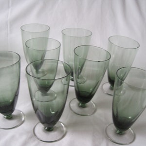 Glasses; Water Goblets; Set of Eight (8) Green Glass Short Stemmed Water Goblets; Ready for Your Table!