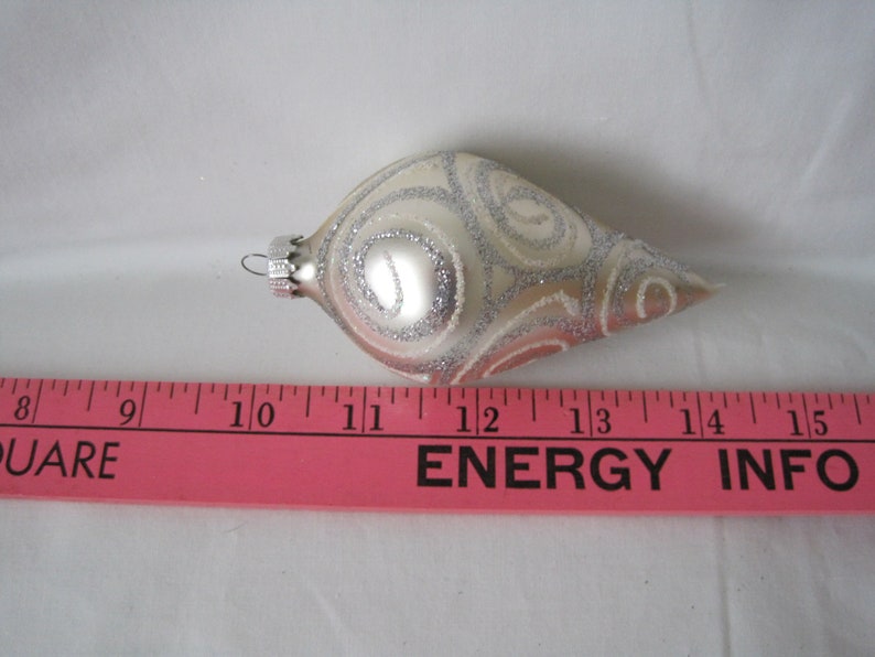 Set of Four Teardrop White and Silver Swirl Glass Christmas Tree Ornaments