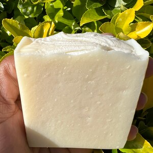 May include: A white bar of soap with a slightly textured surface.