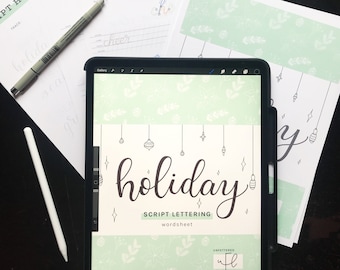 Holiday Script Lettering Wordsheets for Procreate and Print | Hand Lettering Worksheets | Digital Download