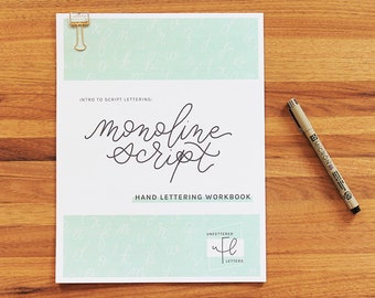 Monoline Script Workbook | Hand Lettering Worksheets | Digital Download