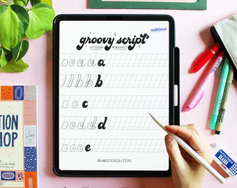 Groovy Script Lettering Workbook | Hand Lettering Worksheets | Digital Download