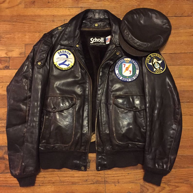 Schott Leather Bomber Flight Jacket With Cap - Etsy