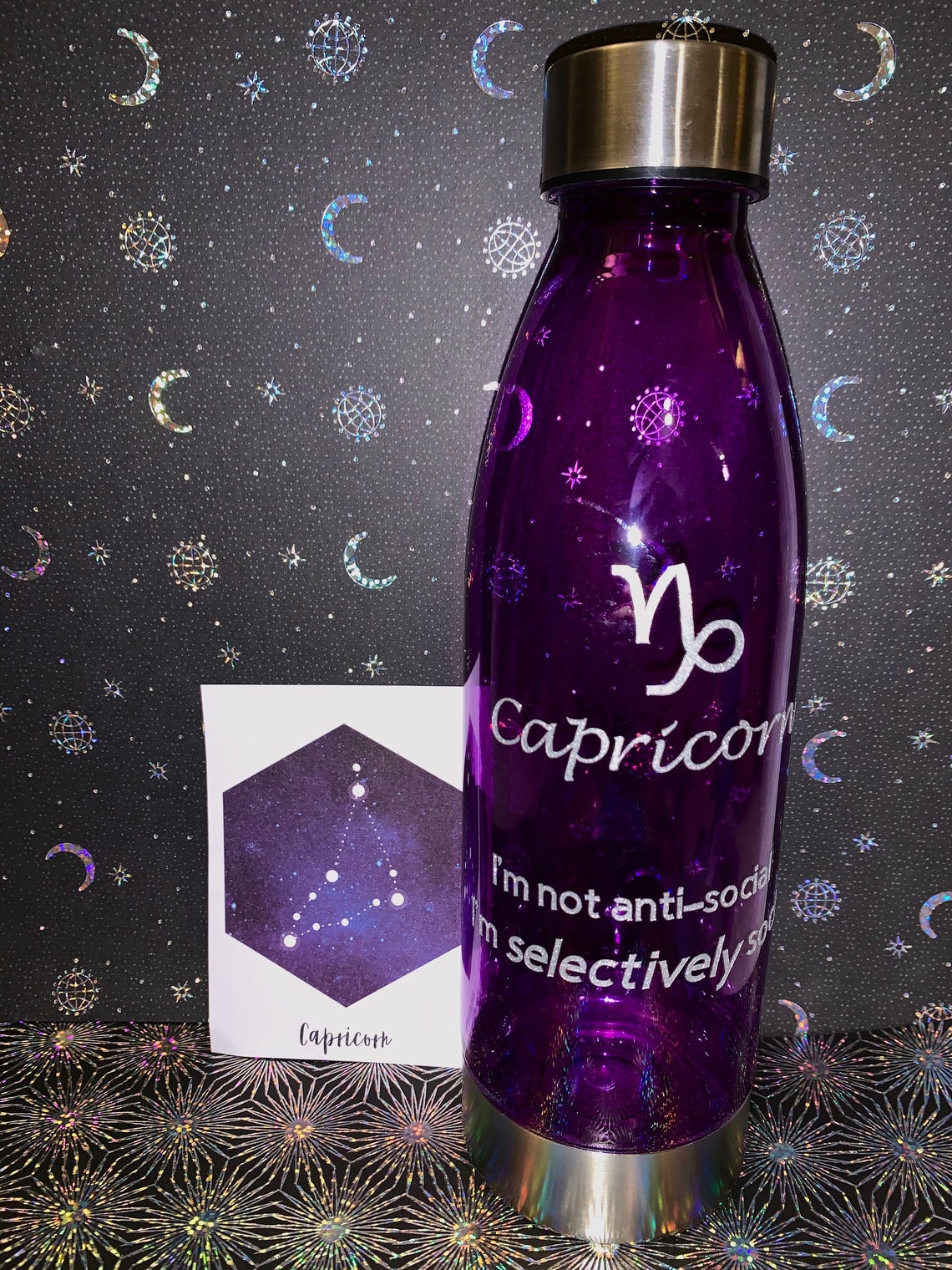 Zodiac Water Bottle Capricorn Horoscope Astrology Bottle Etsy