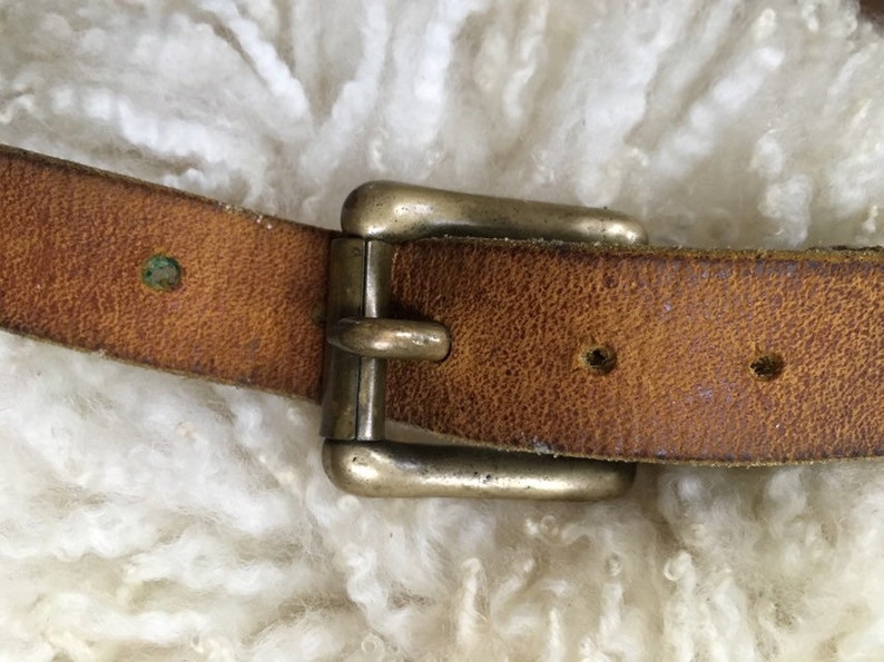 Vintage Handmade Leather Belt Size 26 Children belt kid belt harness leather thick leather handmade brass buckle leatherwork antique
