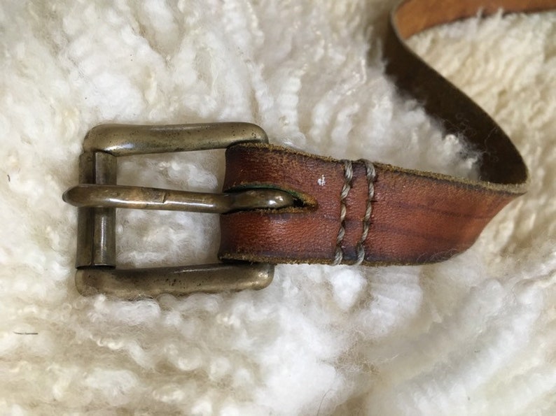 Vintage Handmade Leather Belt Size 26 Children belt kid belt harness leather thick leather handmade brass buckle leatherwork antique