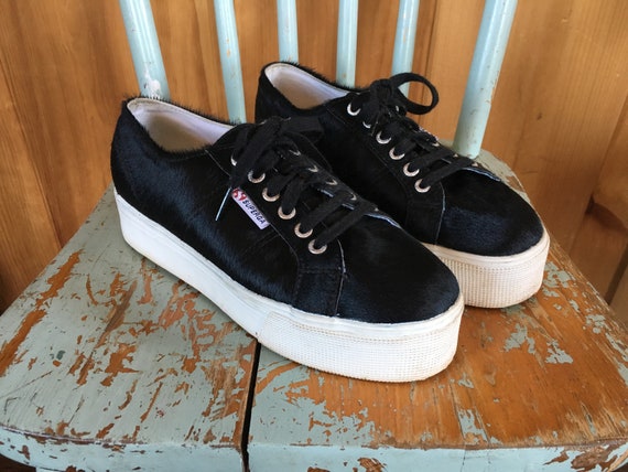 SUPERGA black pony hair shoes // Size 8 1/2 // Pla