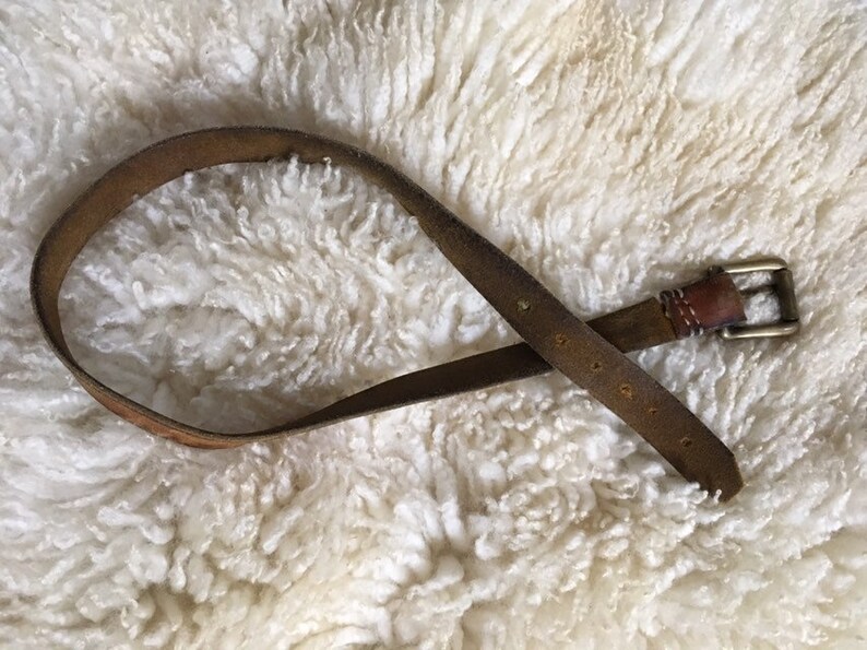 Vintage Handmade Leather Belt Size 26 Children belt kid belt harness leather thick leather handmade brass buckle leatherwork antique
