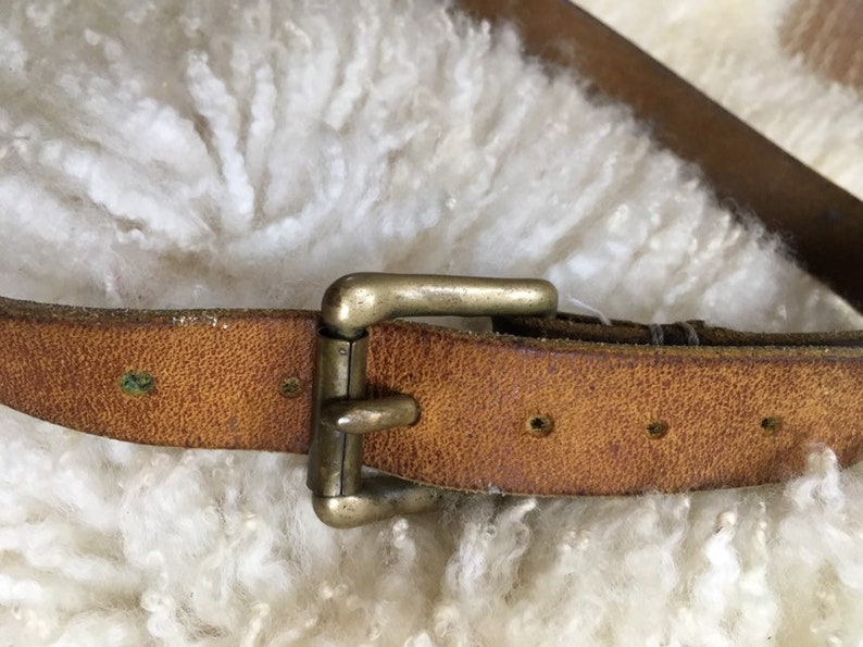 Vintage Handmade Leather Belt Size 26 Children belt kid belt harness leather thick leather handmade brass buckle leatherwork antique